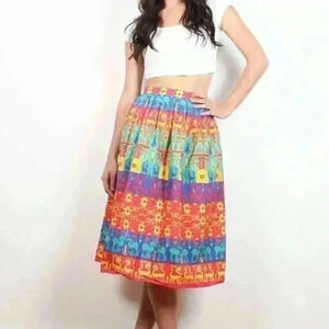 Vintage Claude Colorful Tribal Aztec Printed Midi Skirt Size 12